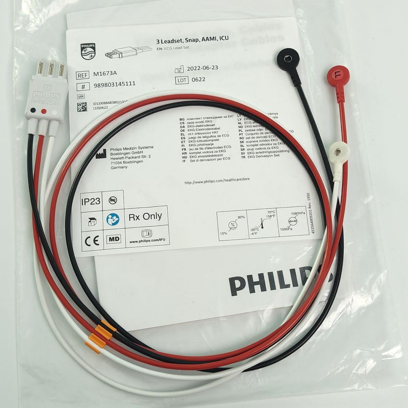 REF M1673A PHILIP مراقبة المرضى CBL 3 LEDset Snap AAMI ICU PN 989803145111