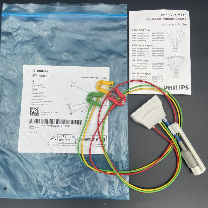ثلاثة أدلة العصا القياسية الأوروبية مع وصلة الأكسجين في الدم ECG 3 رصاصة Grabber REF:989803171911