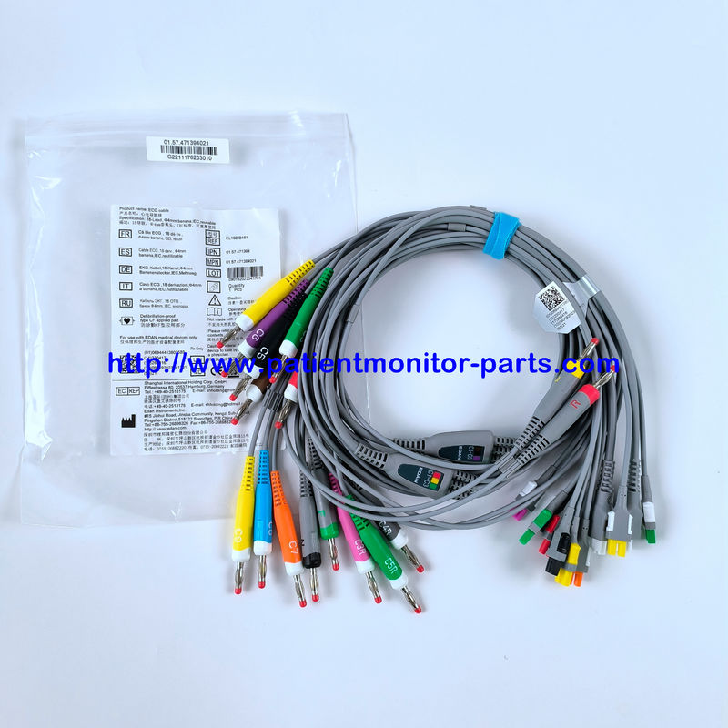 كابل EDAN ECG 18-Lead 4MM الموز IEC قابلة لإعادة الاستخدام REF EL16DIB181 IPN 01.57.471394